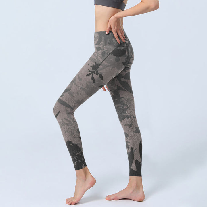 Buddha Stones Grau Blätter Druck Gym Leggings frauen Yoga Hosen - image 3