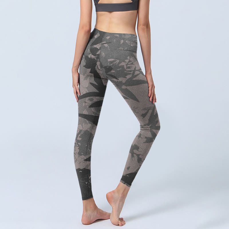 Buddha Stones Grau Blätter Druck Gym Leggings frauen Yoga Hosen - image 5