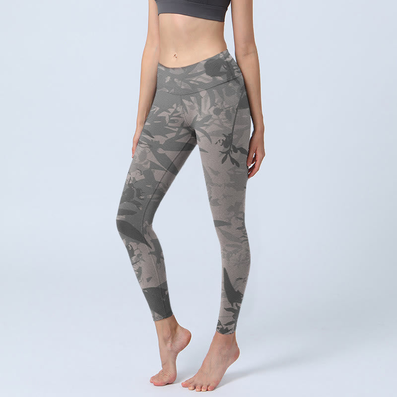 Buddha Stones Grau Blätter Druck Gym Leggings frauen Yoga Hosen - Grau - US18， UK/AU22，EU50 (4XL) - image 1