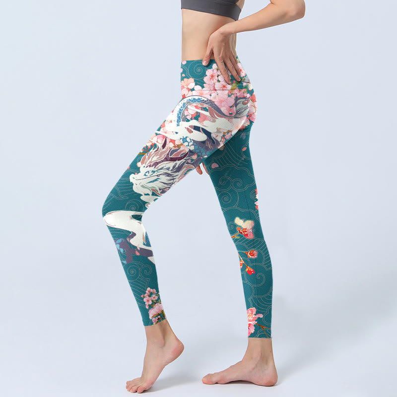 Buddha Stones Drachen Kirschblüten Druck Gym Leggings frauen Yoga Hosen