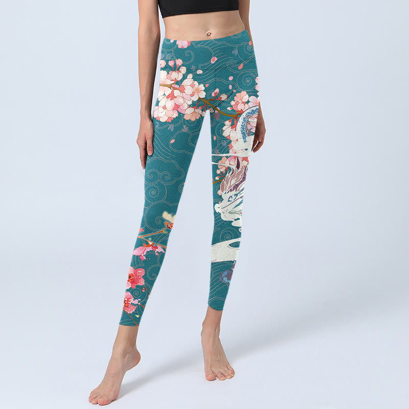 Buddha Stones Drachen Kirschblüten Druck Gym Leggings frauen Yoga Hosen