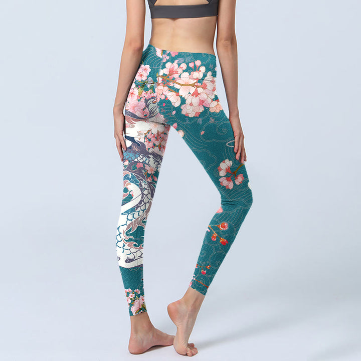 Buddha Stones ​​Drachen Kirschblüten Druck Gym Leggings frauen Yoga Hosen - image 4