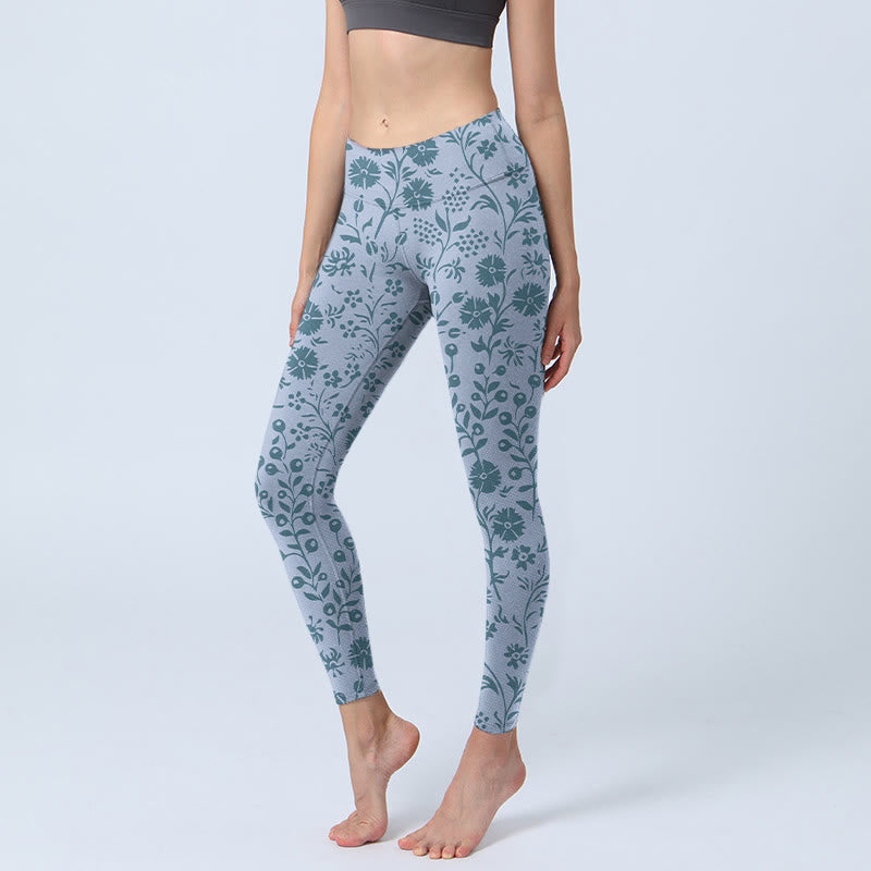 Buddha Stones, üppige Blumen, Pflanzen, Druck, Gym-Leggings, Damen-Yogahose - Hellstahlblau - US18， UK/AU22，EU50 (4XL) - image 1