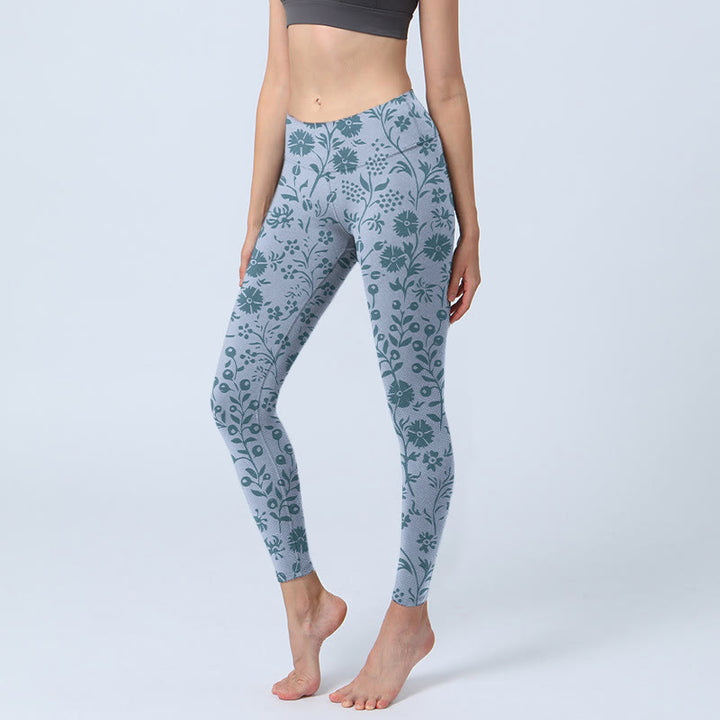 Buddha Stones, üppige Blumen, Pflanzen, Druck, Gym-Leggings, Damen-Yogahose - Hellstahlblau - US18， UK/AU22，EU50 (4XL) - image 1