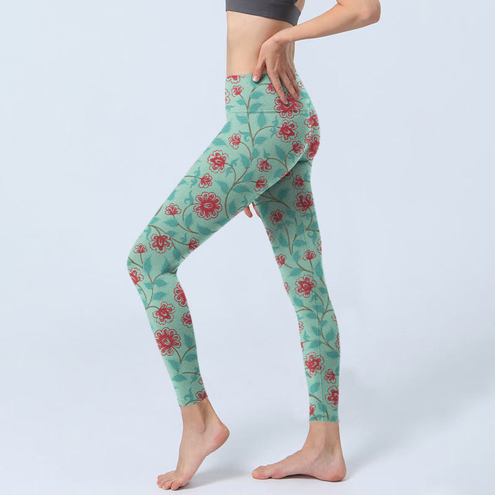 Buddha Stones Weinblätter Blütendruck Gym Leggings Damen Yogahose