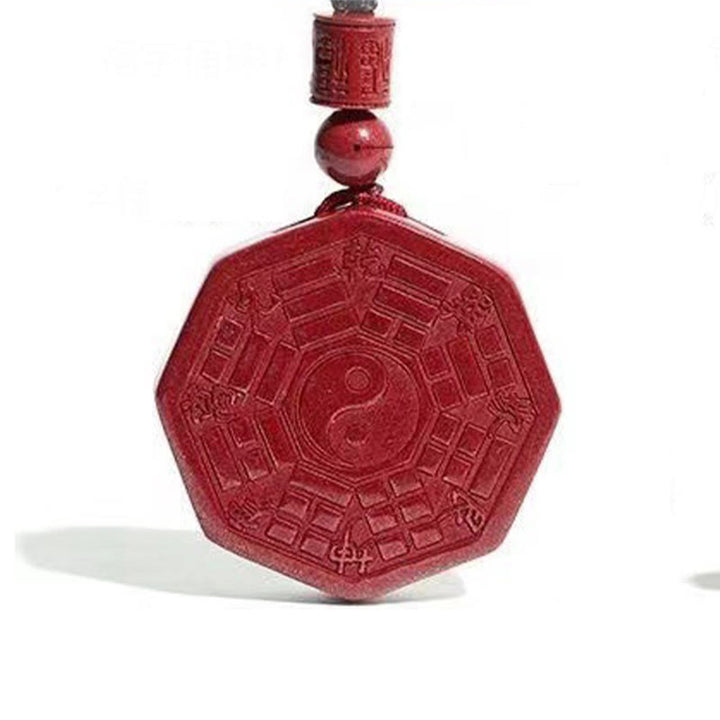 Buddha Stones Natürliche Zinnober Bagua Taishang Laojun Fu Charakter Ruhe Halskette Anhänger