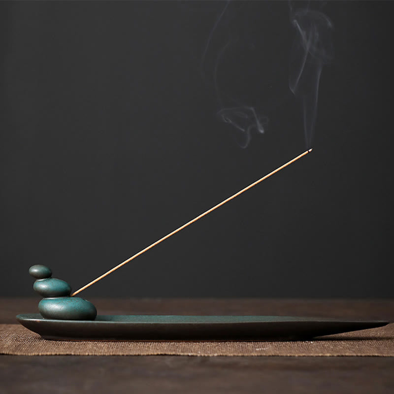 Buddha Stones, drei Steine, Wellen, Schmetterling, Bambus, heilender Keramikstab, Weihrauchbrenner, Dekoration - Drei Steine 24,2 x 4,6 x 5,6 cm - image 0