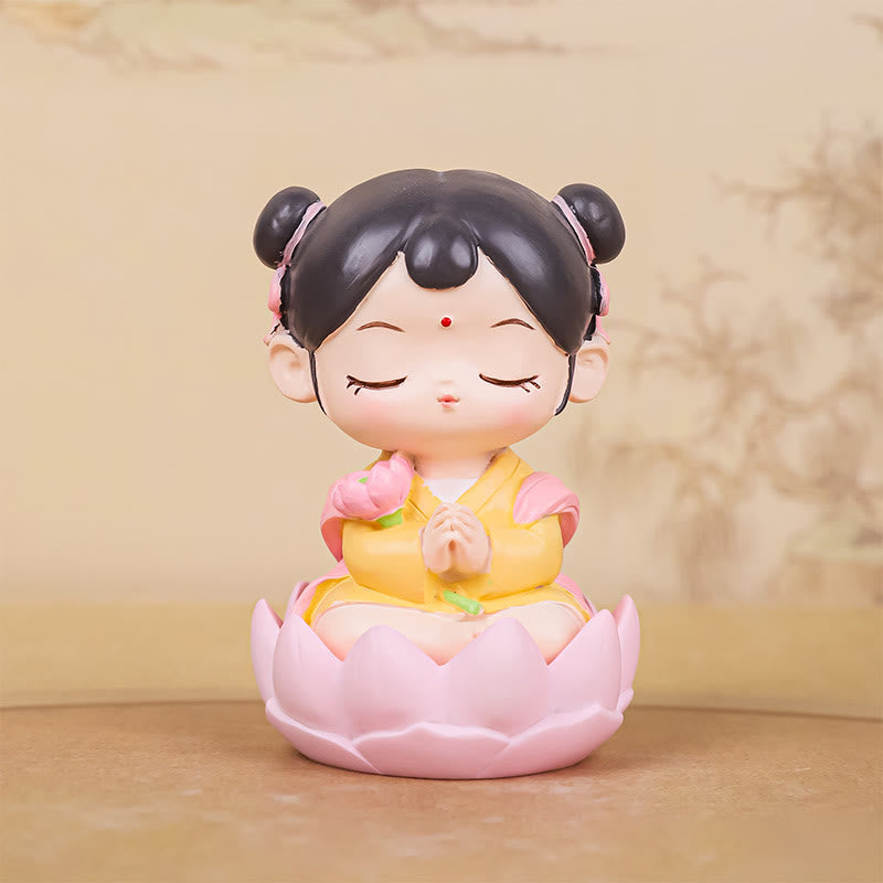 Buddha Stones ​​Meditation Avalokitesvara Lotus Junge Mädchen Harz Statue Harmonie Hause Dekoration - Mädchen Lotus 4,1 x 4,1 x 6,3 cm - image 16