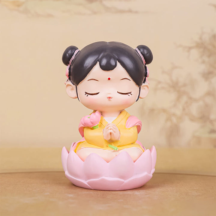 Buddha Stones ​​Meditation Avalokitesvara Lotus Junge Mädchen Harz Statue Harmonie Hause Dekoration - Mädchen Lotus 4,1 x 4,1 x 6,3 cm - image 16