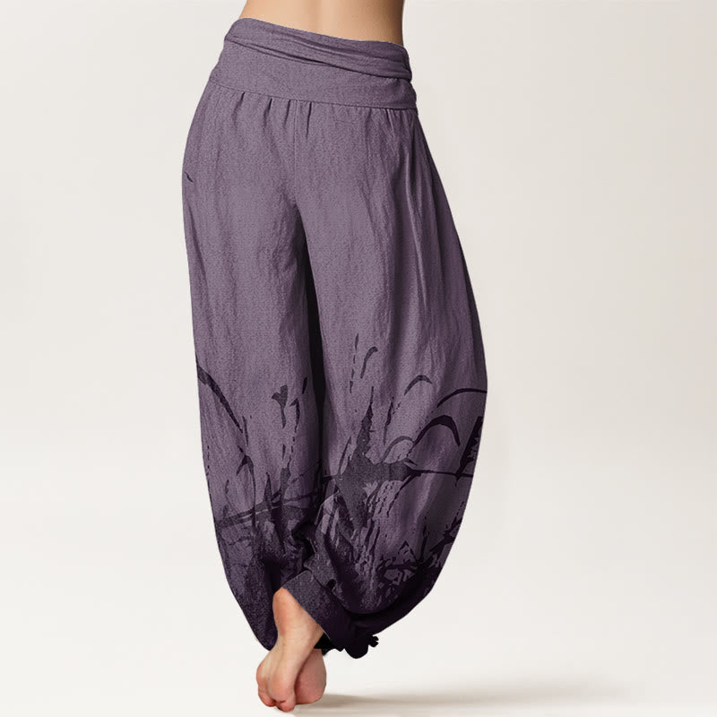 Haremshose für Damen mit elastischer Taille und Buddha Stones, Wildgras-Muster - image 10