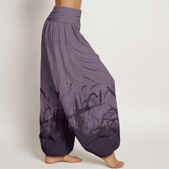 Haremshose für Damen mit elastischer Taille und Buddha Stones, Wildgras-Muster - image 9
