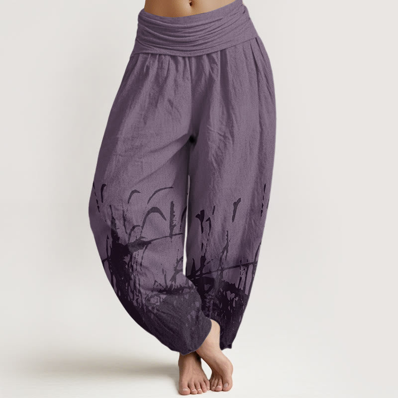 Haremshose für Damen mit elastischer Taille und Buddha Stones, Wildgras-Muster - Lila - US22， UK/AU26，EU54 (6XL) - image 8