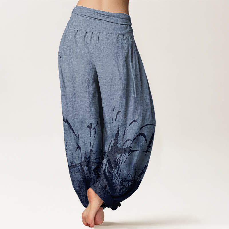 Haremshose für Damen mit elastischer Taille und Buddha Stones, Wildgras-Muster - image 7