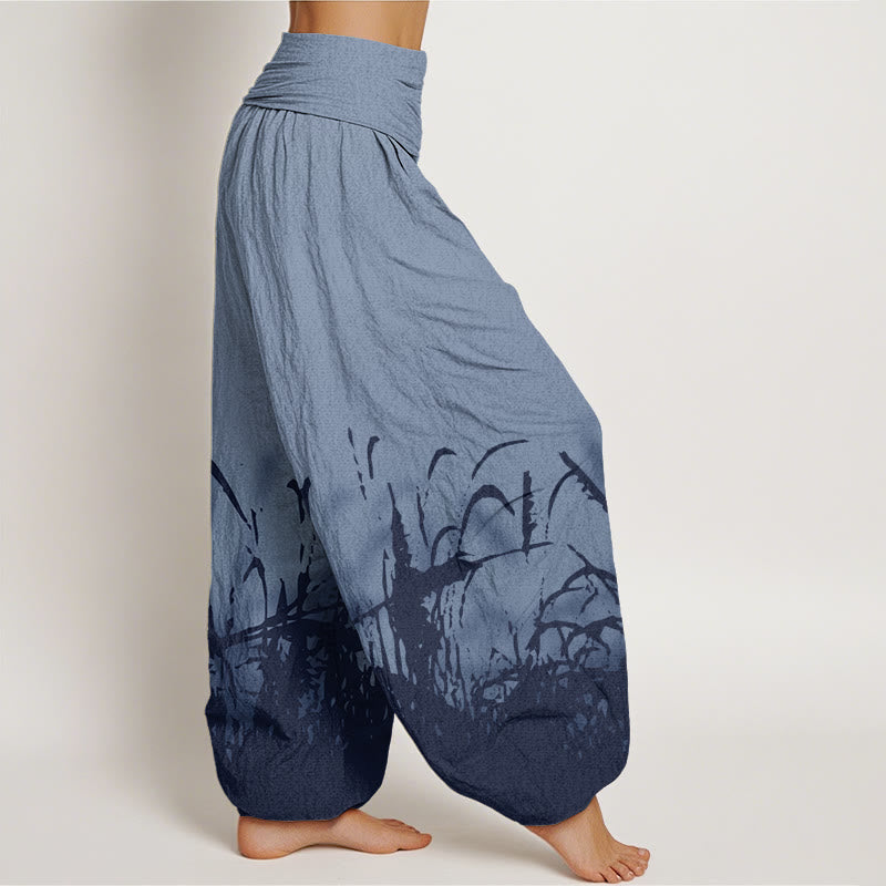 Haremshose für Damen mit elastischer Taille und Buddha Stones, Wildgras-Muster - image 6