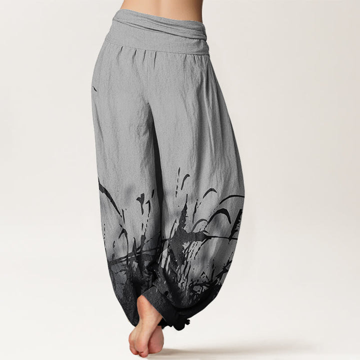 Haremshose für Damen mit elastischer Taille und Buddha Stones, Wildgras-Muster - image 3