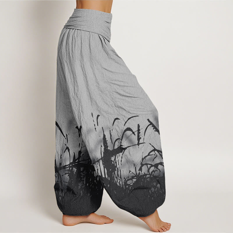 Haremshose für Damen mit elastischer Taille und Buddha Stones, Wildgras-Muster - image 2