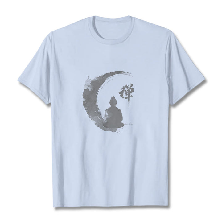T-Shirt mit Buddha Stones und meditierendem Buddha-Muster aus Baumwolle - Helles Cyan - 2XL - image 19