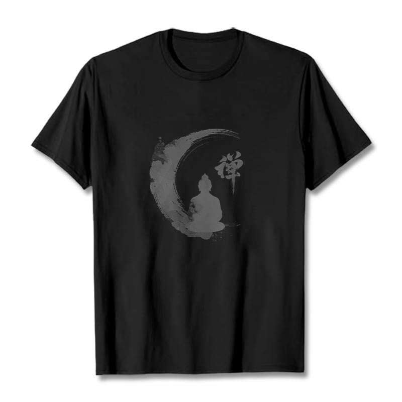 T-Shirt mit Buddha Stones und meditierendem Buddha-Muster aus Baumwolle - Schwarz - 2XL - image 4