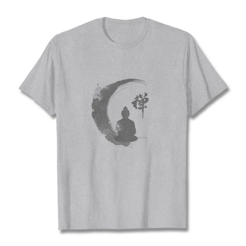 T-Shirt mit Buddha Stones und meditierendem Buddha-Muster aus Baumwolle - Hellgrau - 2XL - image 19