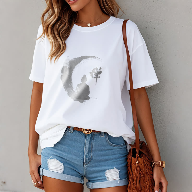T-Shirt mit Buddha Stones und meditierendem Buddha-Muster aus Baumwolle - image 2