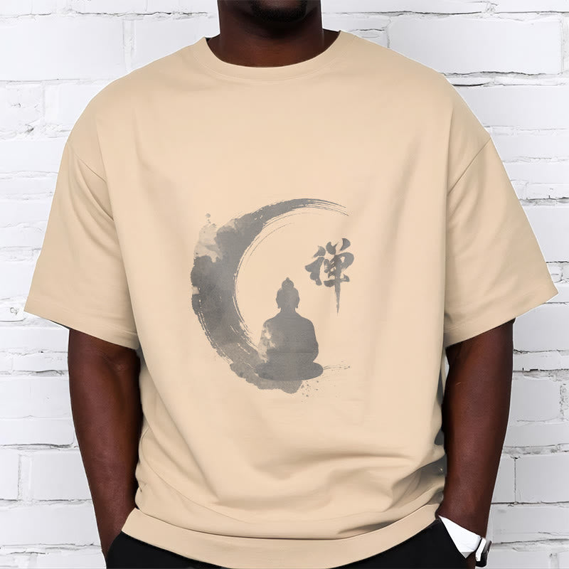 T-Shirt mit Buddha Stones und meditierendem Buddha-Muster aus Baumwolle