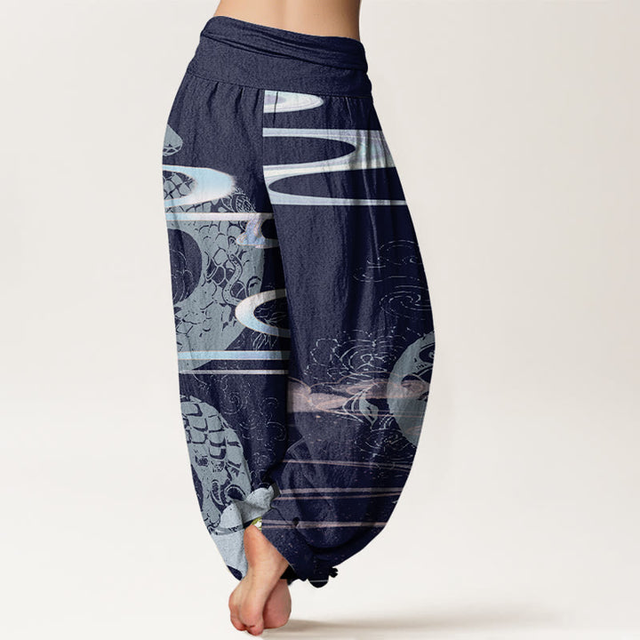 Haremshose mit Buddha Stones und glückverheißenden Wolken und Schlangenmuster für Damen mit elastischer Taille - image 10
