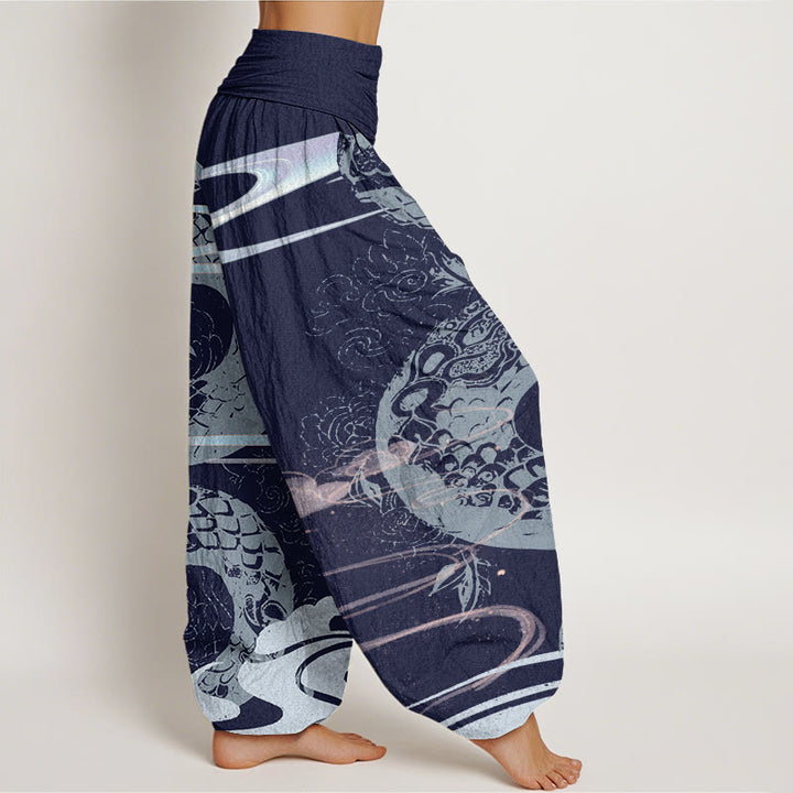 Haremshose mit Buddha Stones und glückverheißenden Wolken und Schlangenmuster für Damen mit elastischer Taille - image 9