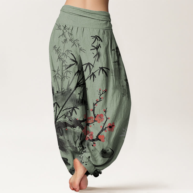 Haremshose mit Buddha Stones, Pflaumenblüten-, Bambus-, Orchideen- und Chrysanthemenmuster für Damen mit elastischem Bund. - image 6
