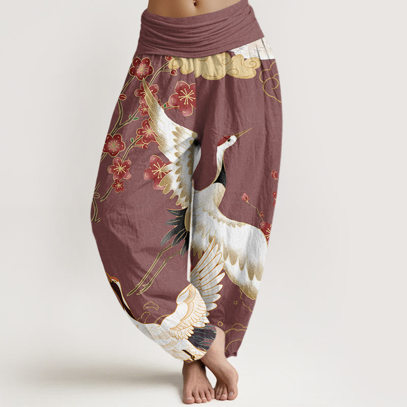 Haremshose mit elastischem Bund für Damen mit Buddha Stones, Kranichen, Blumen, glückverheißenden Wolken-Muster - Hellkoralle - US22， UK/AU26，EU54 (6XL) - image 5