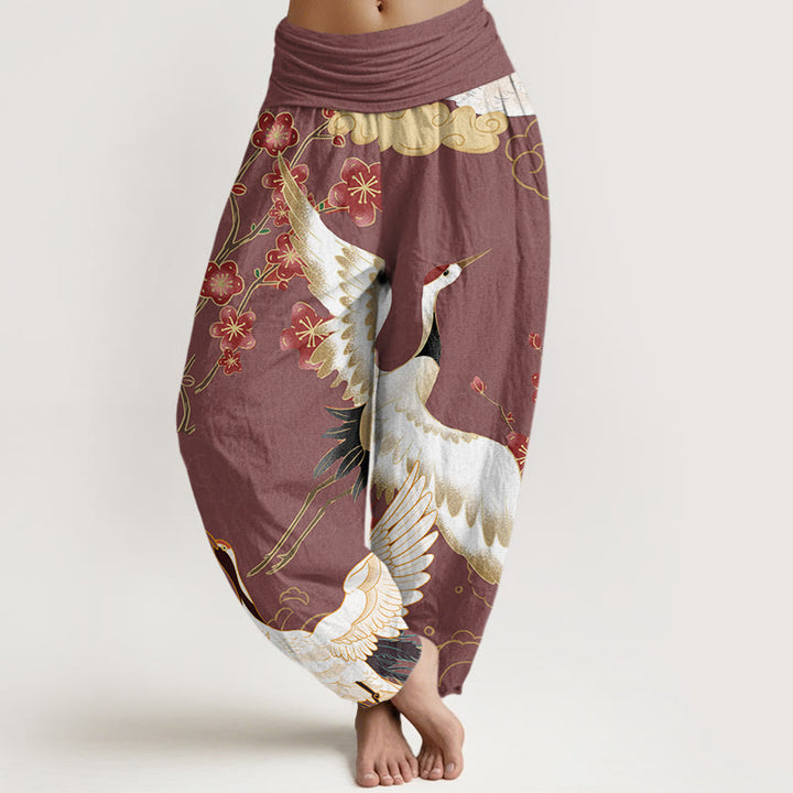 Haremshose mit elastischem Bund für Damen mit Buddha Stones, Kranichen, Blumen, glückverheißenden Wolken-Muster - Hellkoralle - US22， UK/AU26，EU54 (6XL) - image 5