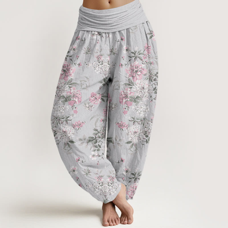 Buddha Stones Retro Flowers Haremshose für Damen mit elastischer Taille