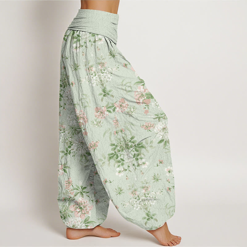 Buddha Stones Retro Flowers Haremshose für Damen mit elastischer Taille