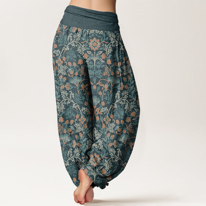 Lässige Haremshose mit Blumen- und Blättermuster für Damen mit elastischer Taille und Buddha Stones - image 3
