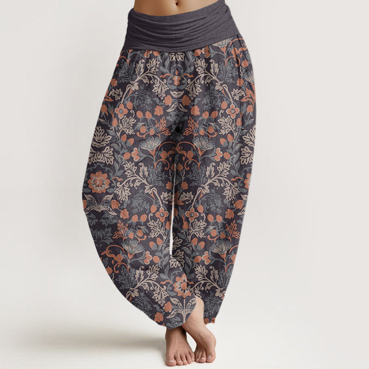 Lässige Haremshose mit Blumen- und Blättermuster für Damen mit elastischer Taille und Buddha Stones - RosyBrown - US22， UK/AU26，EU54 (6XL) - image 5