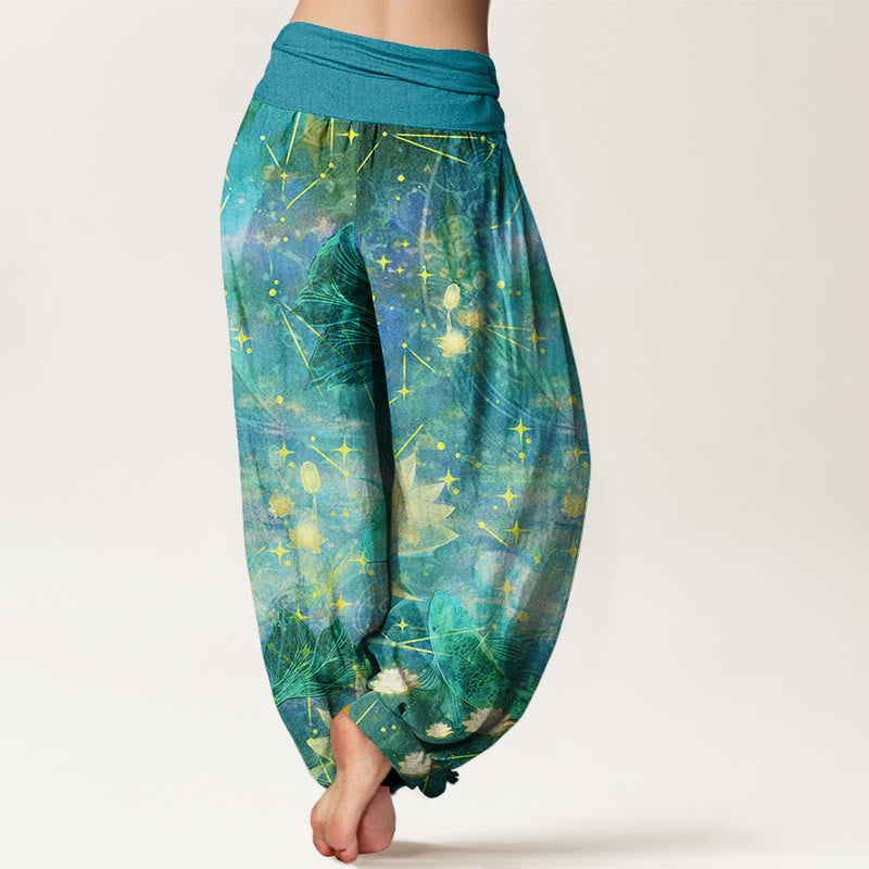 Haremshose aus Baumwolle mit Buddha Stones , Koi-Fisch-, Lotus-, Mond- und Sternenmuster sowie elastischem Bund für Damen. - image 9