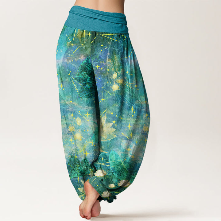Haremshose aus Baumwolle mit Buddha Stones , Koi-Fisch-, Lotus-, Mond- und Sternenmuster sowie elastischem Bund für Damen. - image 9
