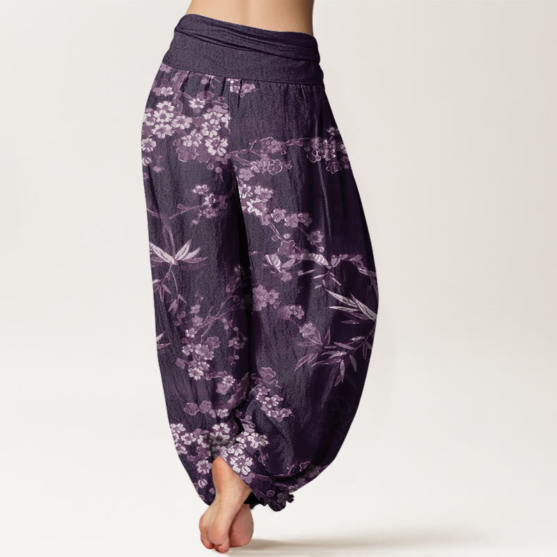 Weiße Haremshose aus Baumwolle mit Buddha Stones Motiv und Sakura-Blumenmuster, elastischer Bund, Damen - image 6