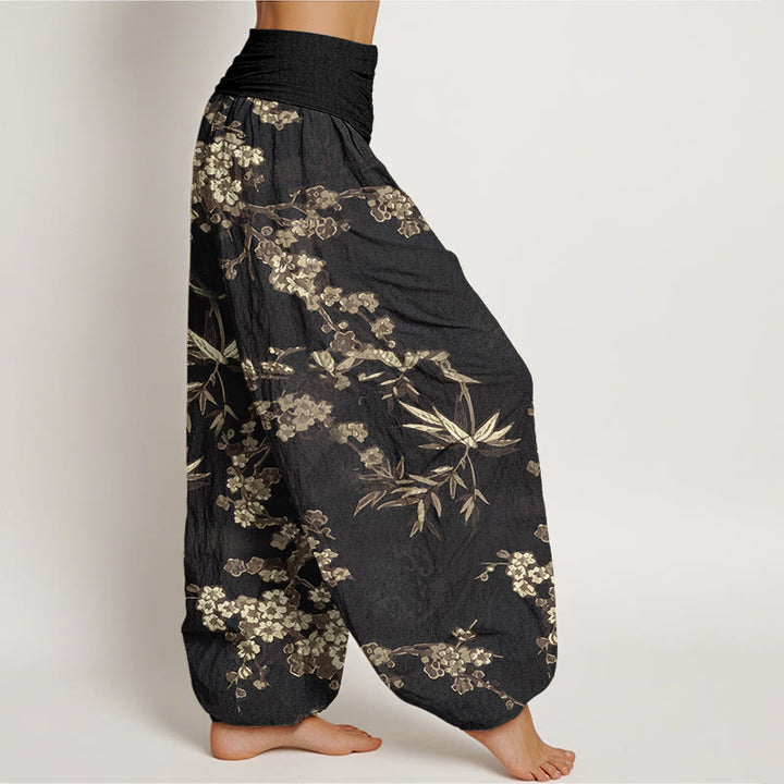 Weiße Haremshose aus Baumwolle mit Buddha Stones Motiv und Sakura-Blumenmuster, elastischer Bund, Damen - image 8