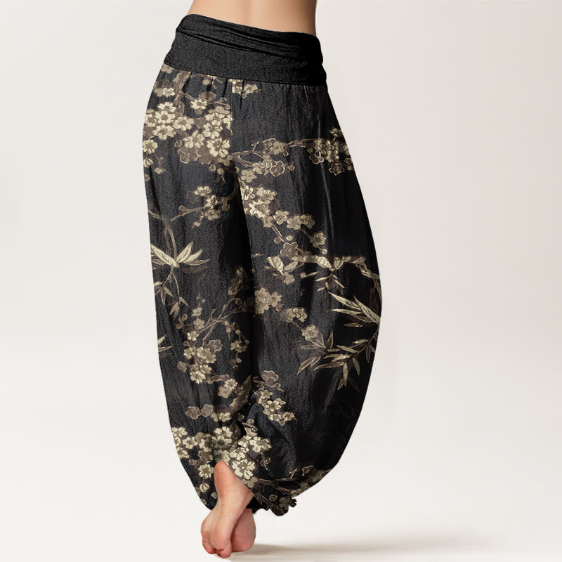 Weiße Haremshose aus Baumwolle mit Buddha Stones Motiv und Sakura-Blumenmuster, elastischer Bund, Damen - image 9