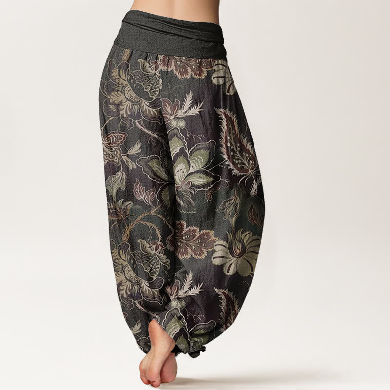 Buddha Stones Lässige Haremshose für Damen mit elastischer Taille und Blumenmuster - image 3