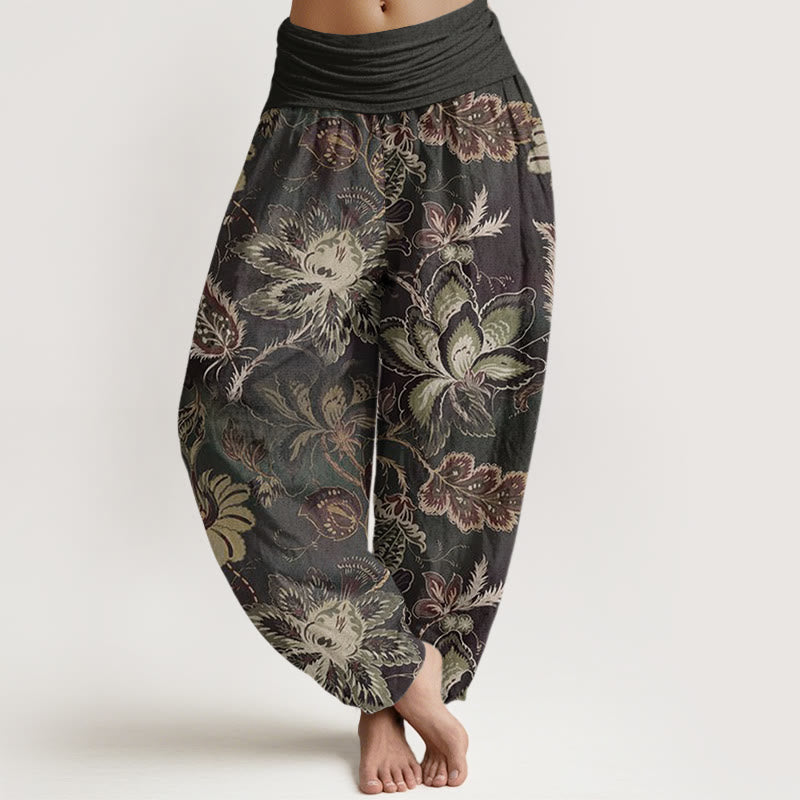 Buddha Stones Baumwoll-Haremshose mit Blumenmuster und elastischem Bund für Damen - DimGray - US22, UK/AU26, EU54 (6XL) - image 0