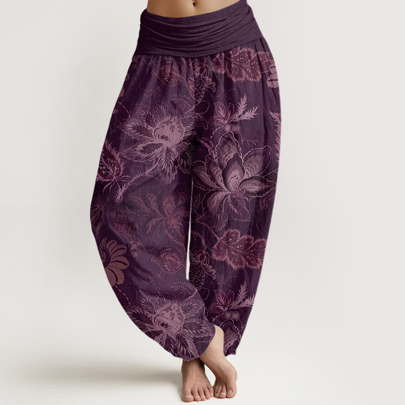 Buddha Stones Baumwoll-Haremshose mit Blumenmuster und elastischem Bund für Damen - Lila - US22, UK/AU26, EU54 (6XL) - image 7