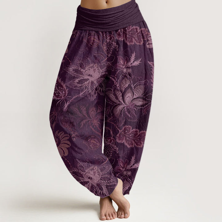 Buddha Stones Baumwoll-Haremshose mit Blumenmuster und elastischem Bund für Damen - Lila - US22, UK/AU26, EU54 (6XL) - image 7