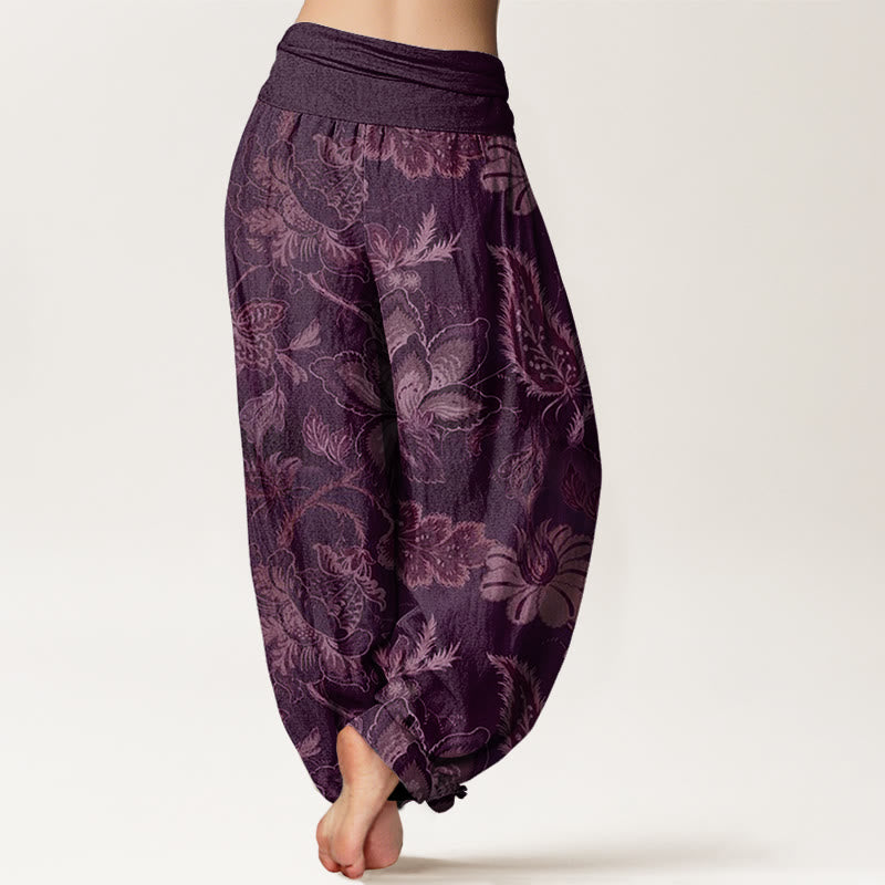 Buddha Stones Lässige Haremshose für Damen mit elastischer Taille und Blumenmuster - image 10