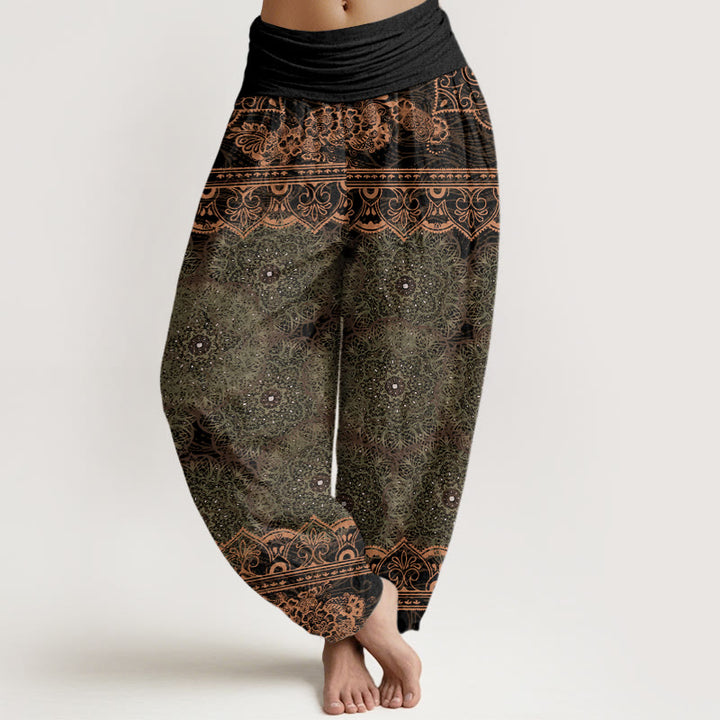 Haremshose mit Buddha Stones und elegantem Mandala-Blumen-Design für Damen, elastische Taille - Olivgrün - US22， UK/AU26，EU54 (6XL) - image 8