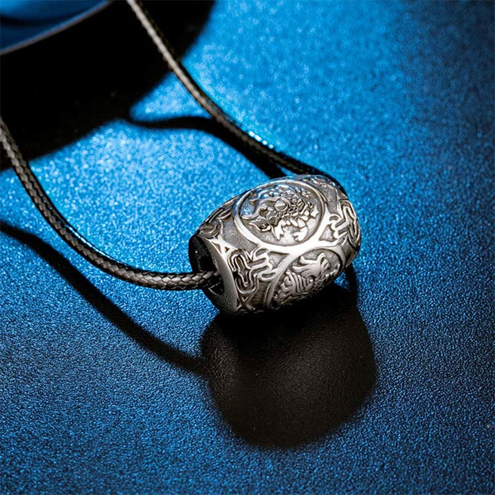 Halskette mit tibetischem Buddha Stones „Om Mani Padme Hum“ mit vier mythischen Tieren aus Titanstahl und Weisheitsanhänger - image 3