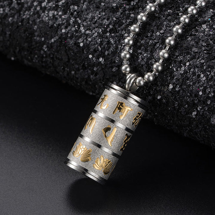 Buddha Stones, tibetischer Om Mani Padme Hum Lotus-Muster, Gebetsrad, Titanstahl, Friedens-Halskettenanhänger - image 11