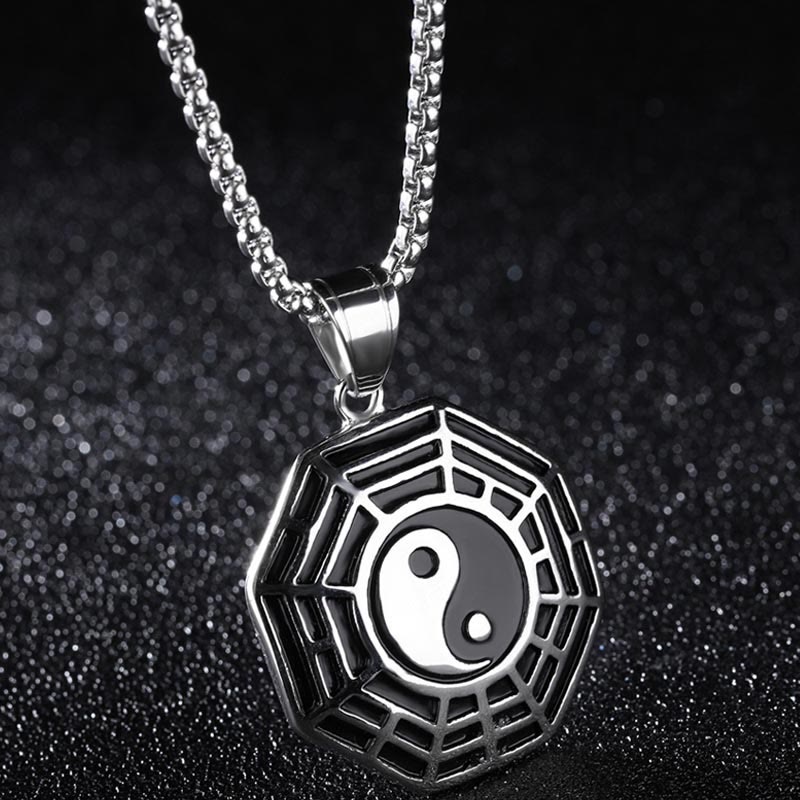 Buddha Stones ​​Titan Stahl Bagua Yin Yang Muster Balance Halskette Anhänger - Silbernes Bagua - image 10