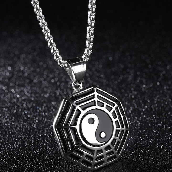 Buddha Stones ​​Titan Stahl Bagua Yin Yang Muster Balance Halskette Anhänger - Silbernes Bagua - image 10