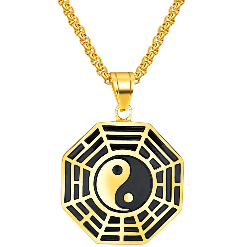 Buddha Stones Titan Stahl Bagua Yin Yang Muster Balance Halskette Anhänger